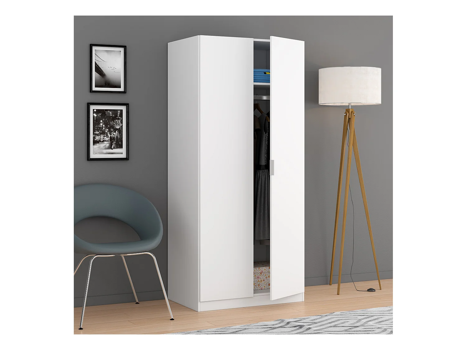 Armario ropero Nico 2 Puertas Color Blanco, 81 cm (Ancho) 52 cm (Profundo) 180 cm (Altura)