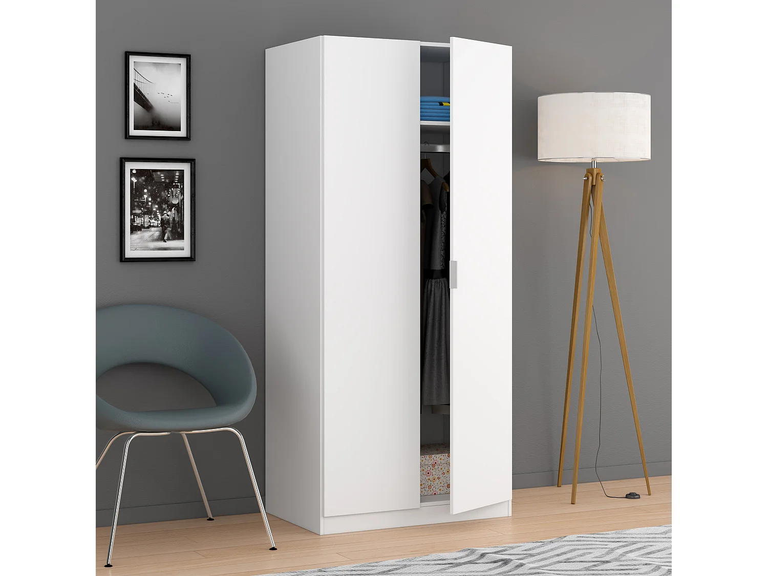 Armario ropero Nico 2 Puertas Color Blanco, 81 cm (Ancho) 52 cm (Profundo) 180 cm (Altura)