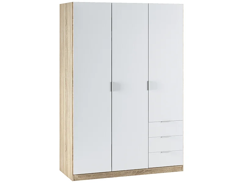 Armario ropero Nico 3 Puertas y 3 Cajones Color Roble/Blanco, 121 x 52 x 180 cm