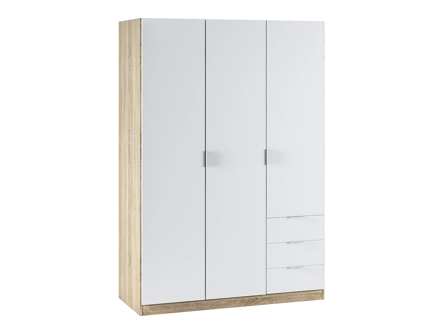 Armario ropero Nico 3 Puertas y 3 Cajones Color Roble/Blanco, 121 x 52 x 180 cm