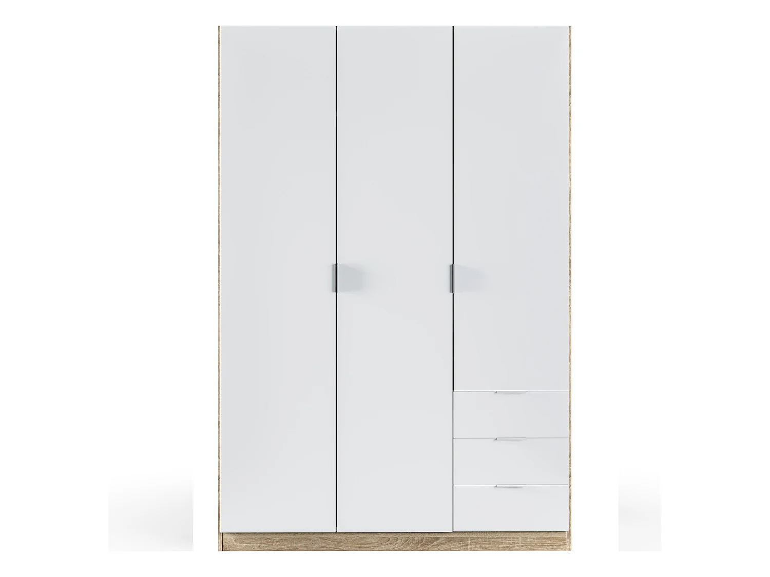 Armario ropero Nico 3 Puertas y 3 Cajones Color Roble/Blanco, 121 x 52 x 180 cm