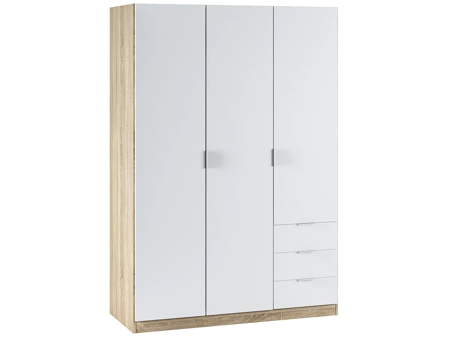 Armario ropero Nico 3 Puertas y 3 Cajones Color Roble/Blanco, 121 x 52 x 180 cm