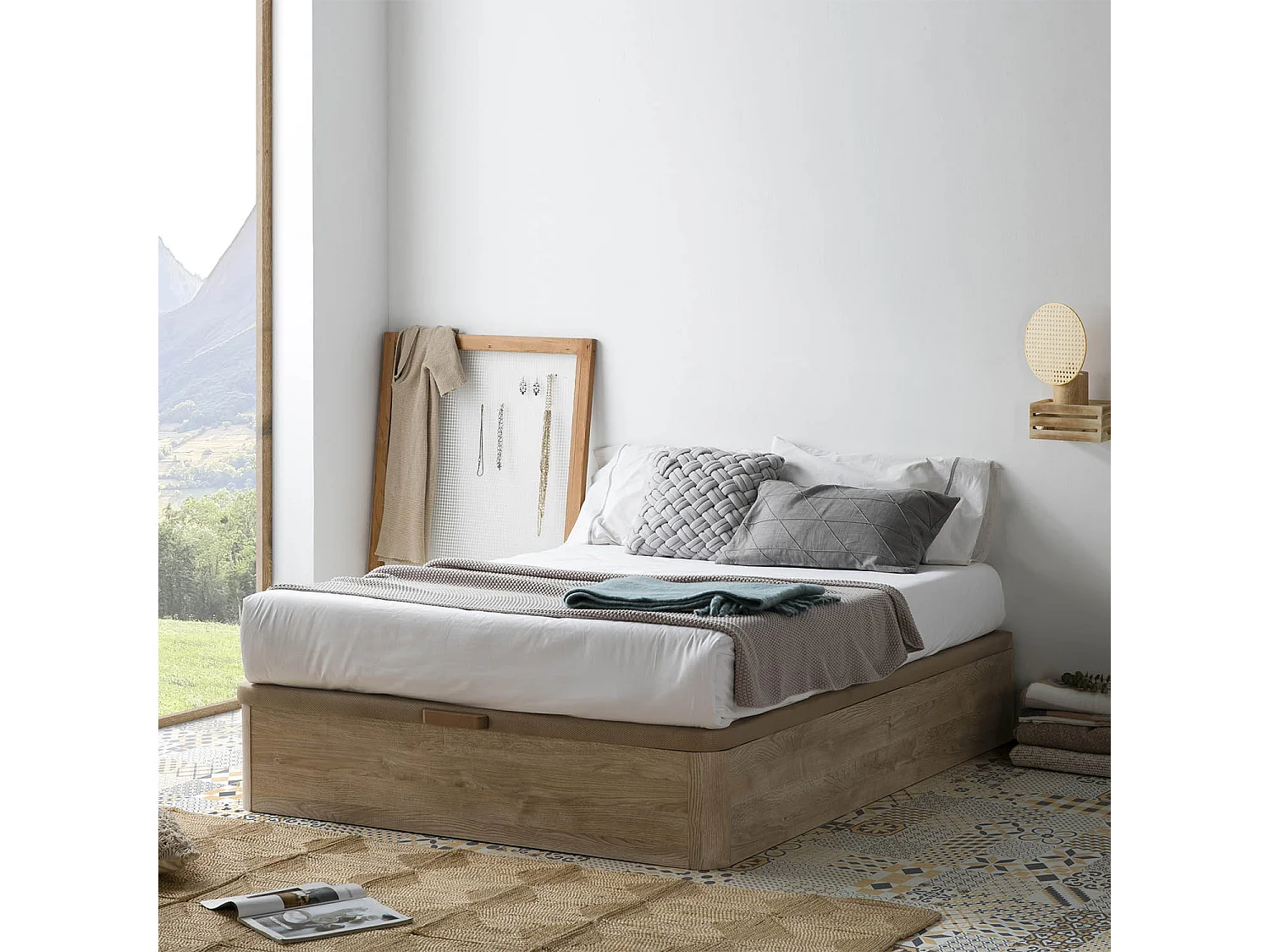 Canapé abatible 135x190 cm Gran Capacidad, Color Roble