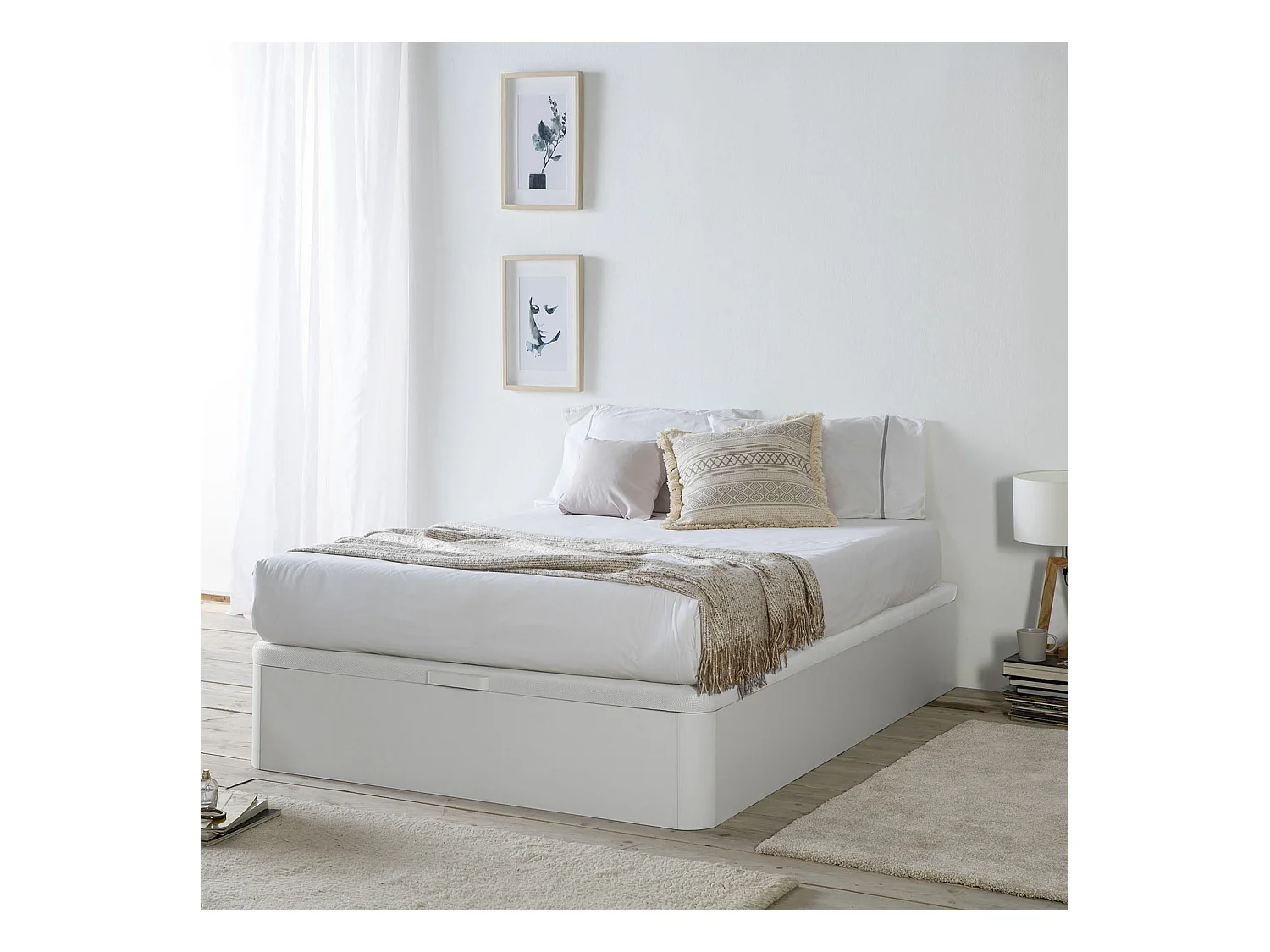 Canapé abatible 150x190 cm Gran Capacidad, Color Blanco