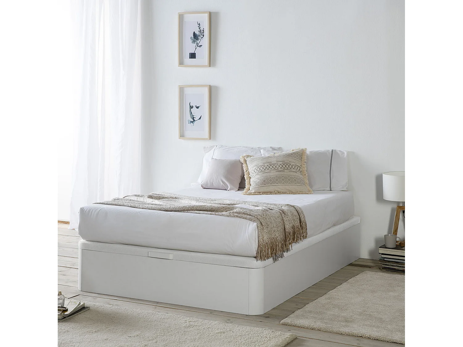 Canapé abatible 150x190 cm Gran Capacidad, Color Blanco