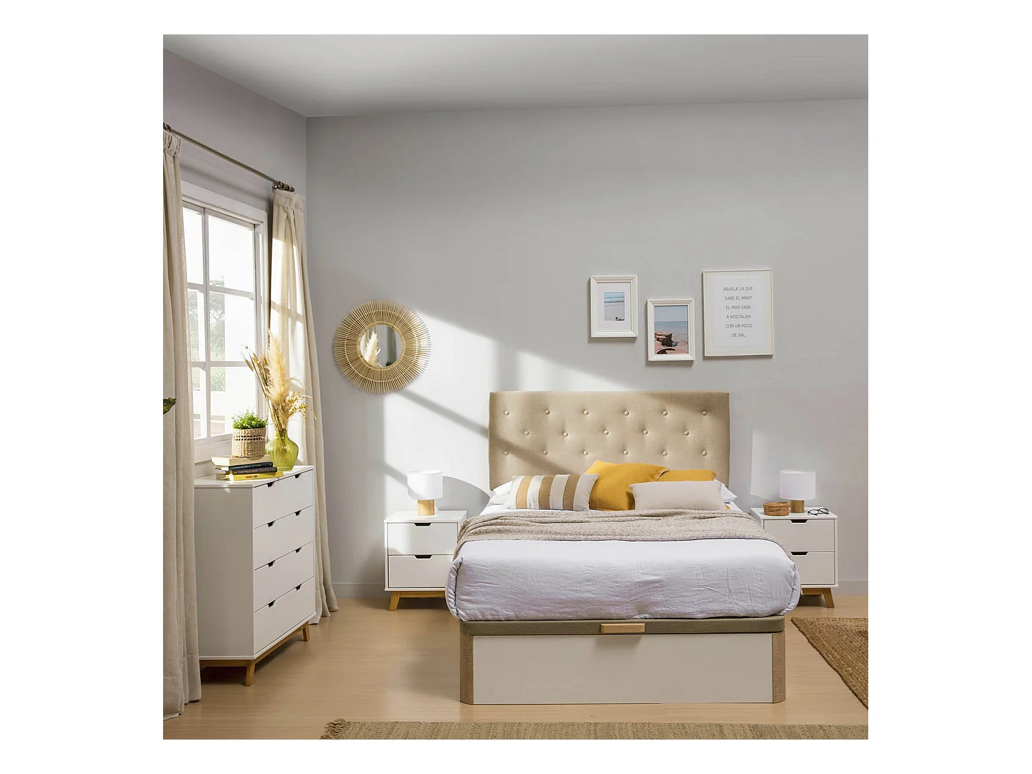 Canapé Abatible Petra 160x200 cm Blanco/Cambrian Gran Capacidad