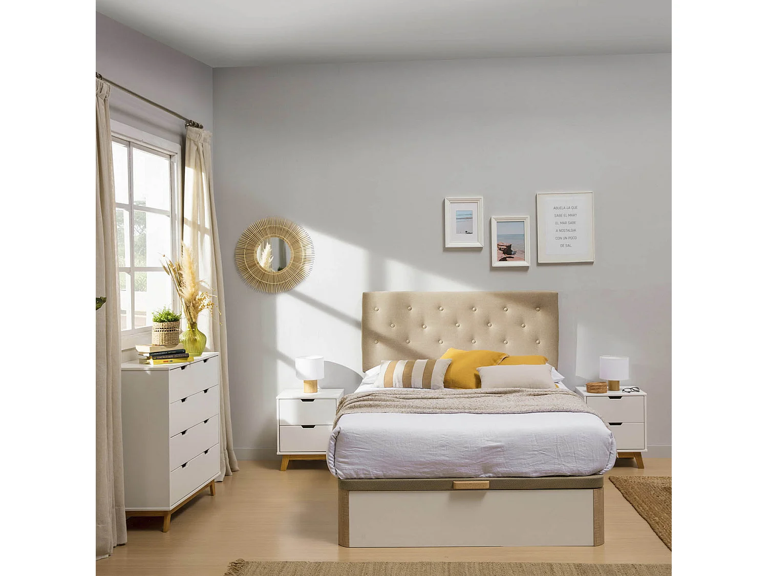 Canapé Abatible Petra 150x190 cm Blanco/Cambrian Gran Capacidad