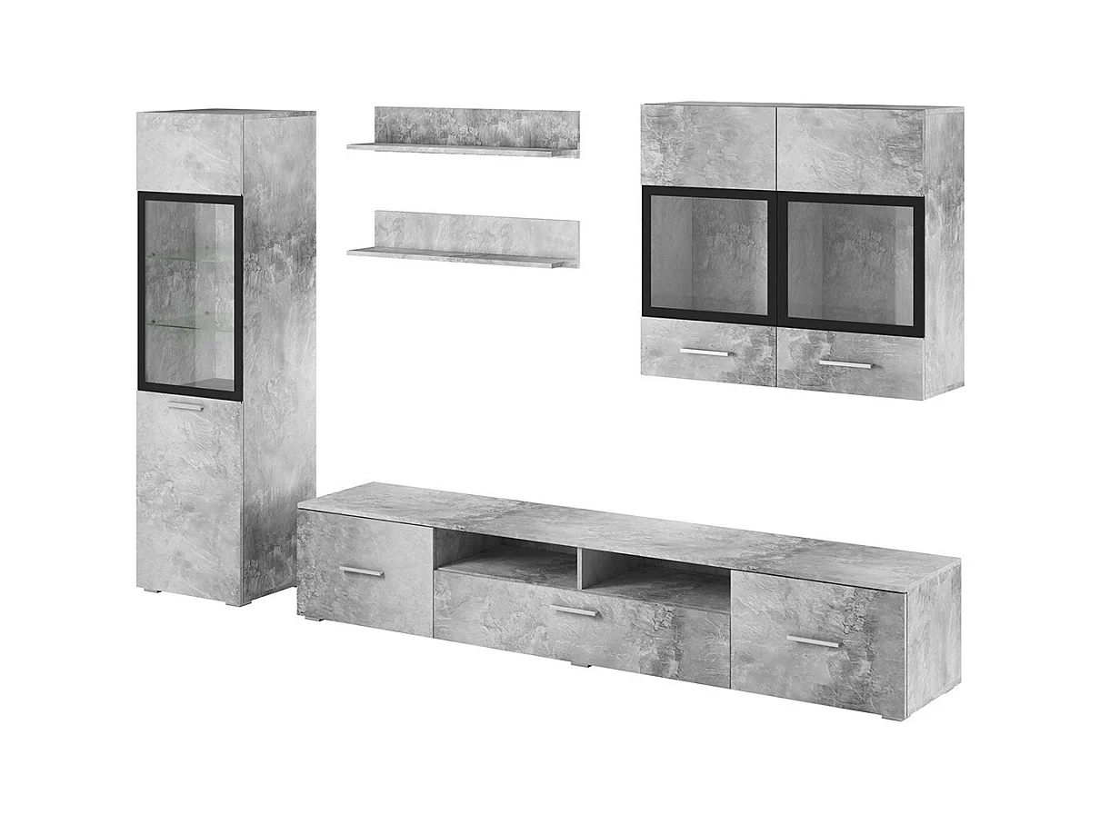Composition de 6 meubles design pour salon coloris gris effet béton collection CONNOR