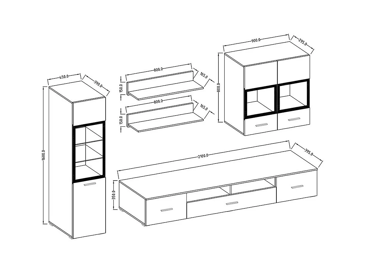 Composition de 6 meubles design pour salon coloris gris effet béton collection CONNOR