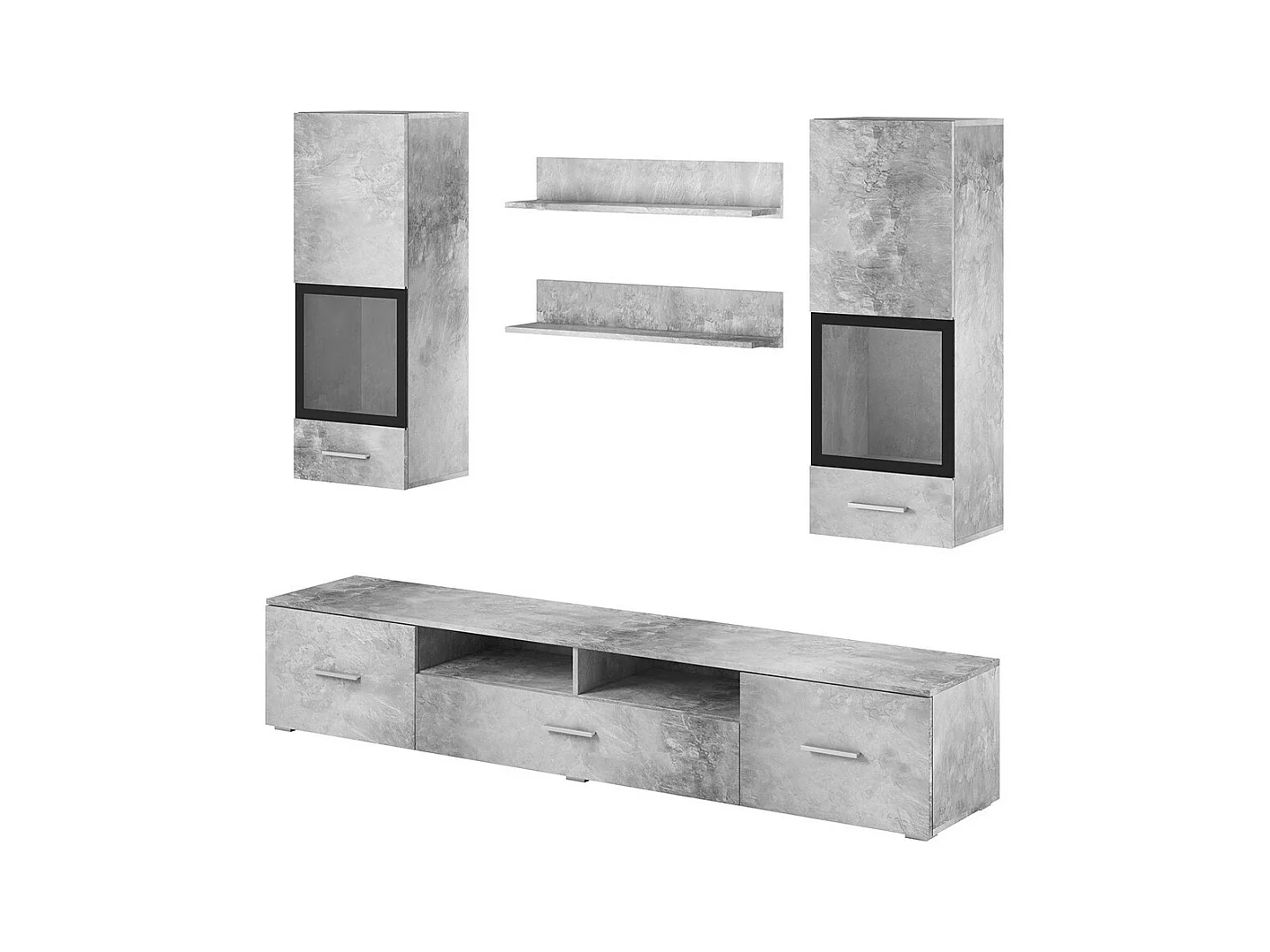 Composition de 5 meubles design pour salon coloris gris effet béton collection CONNOR