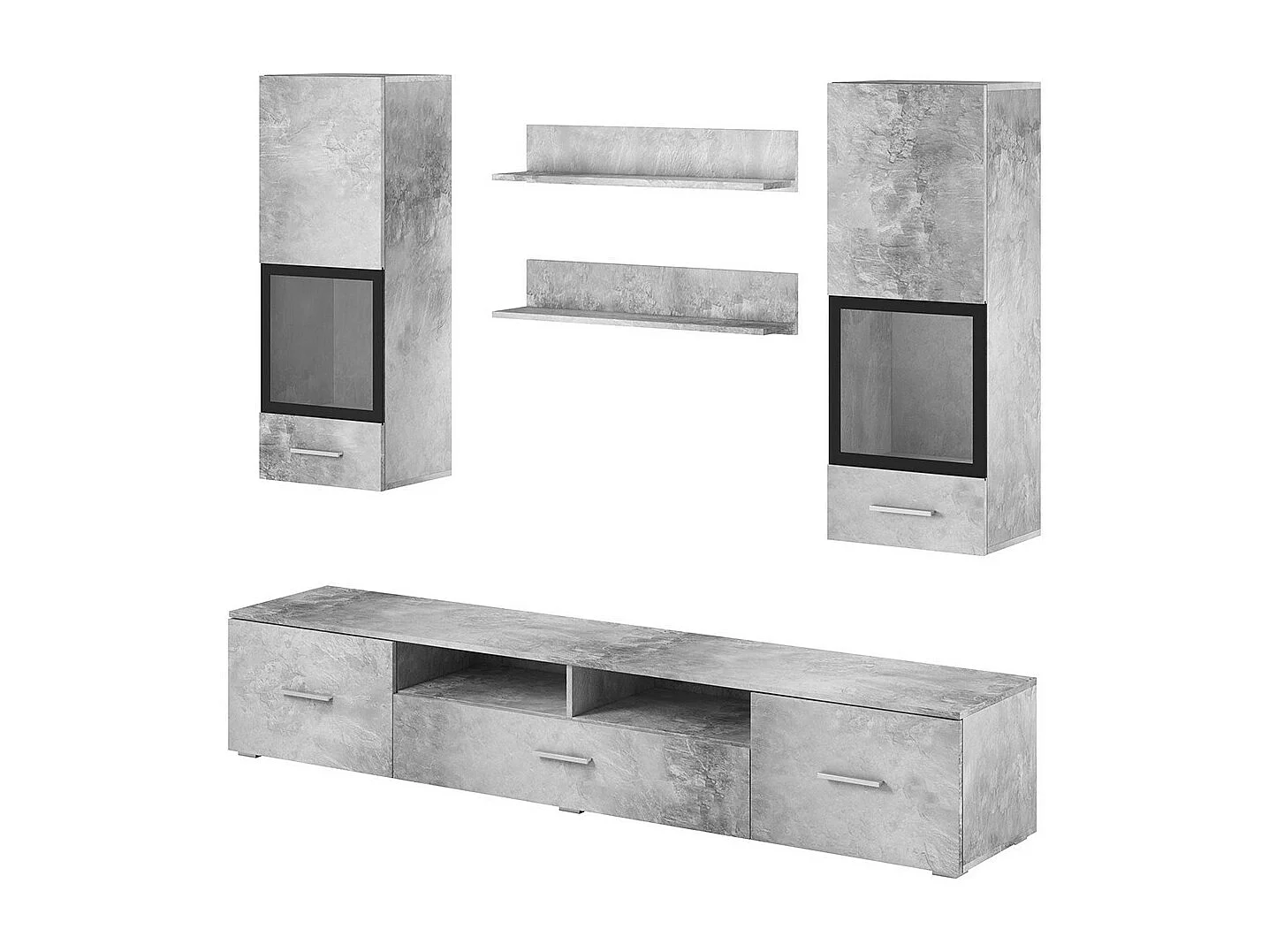 Composition de 5 meubles design pour salon coloris gris effet béton collection CONNOR