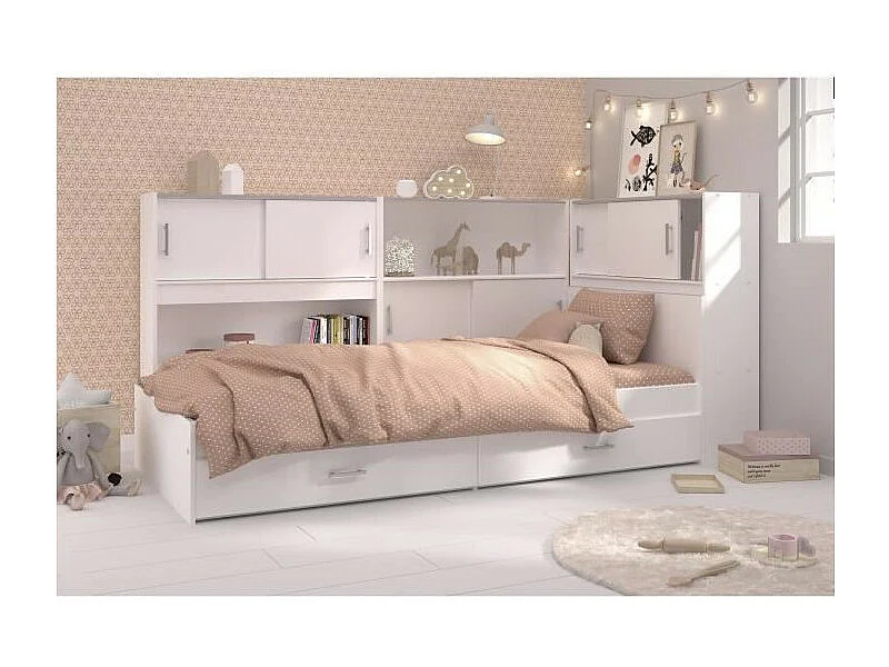 SCOOP Lit Enfant l90x L200 cm avec 3 meubles de rangement - Contemporain - Décor blanc