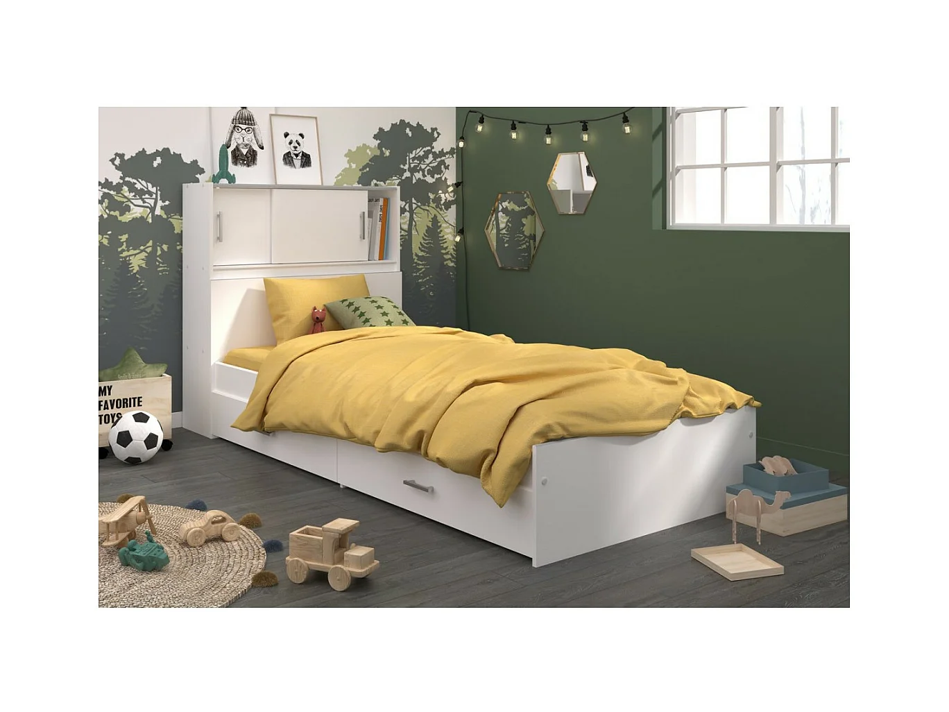 SCOOP Lit Enfant l90x L200 cm avec 3 meubles de rangement - Contemporain - Décor blanc