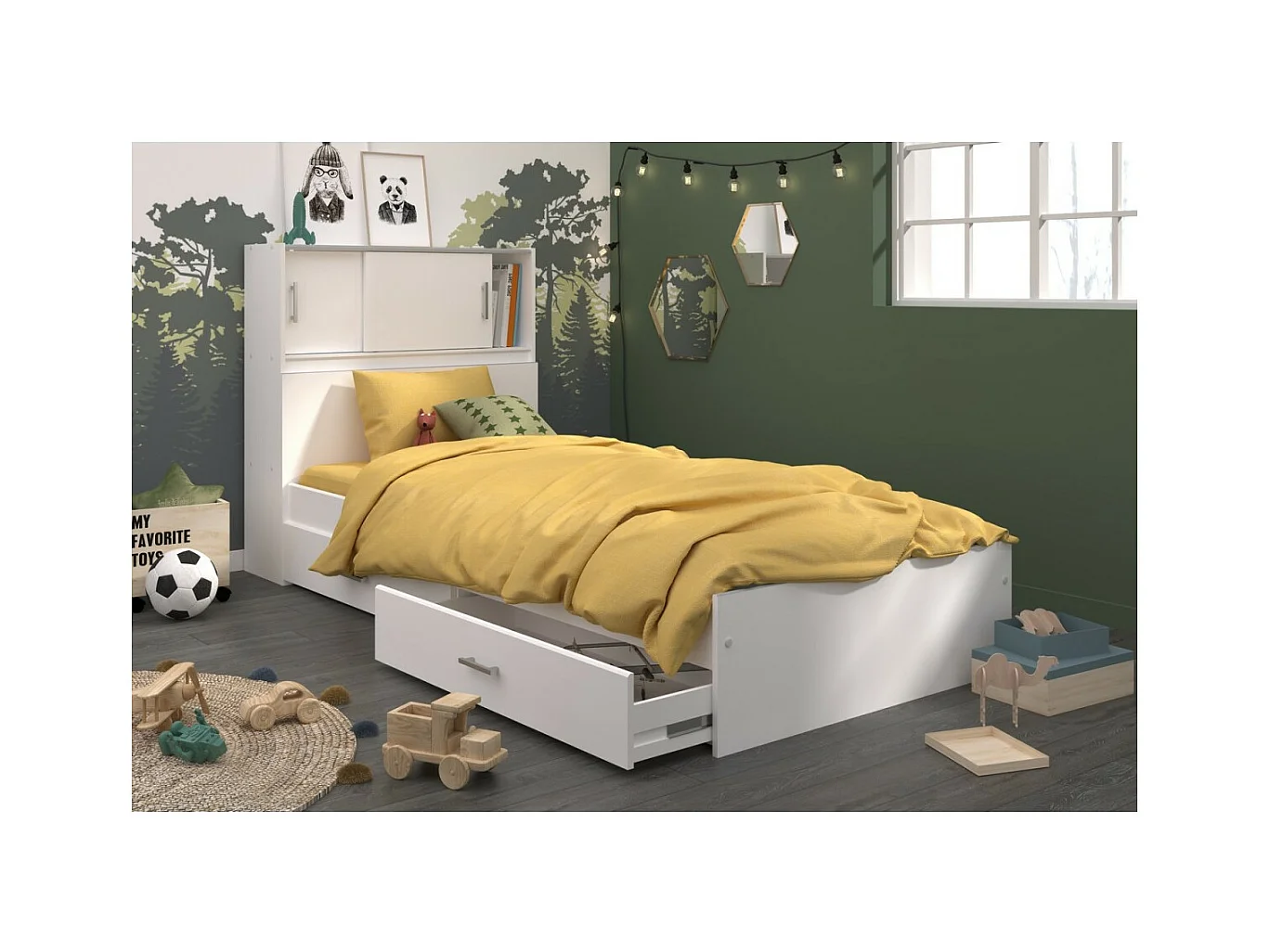 SCOOP Lit Enfant l90x L200 cm avec 3 meubles de rangement - Contemporain - Décor blanc