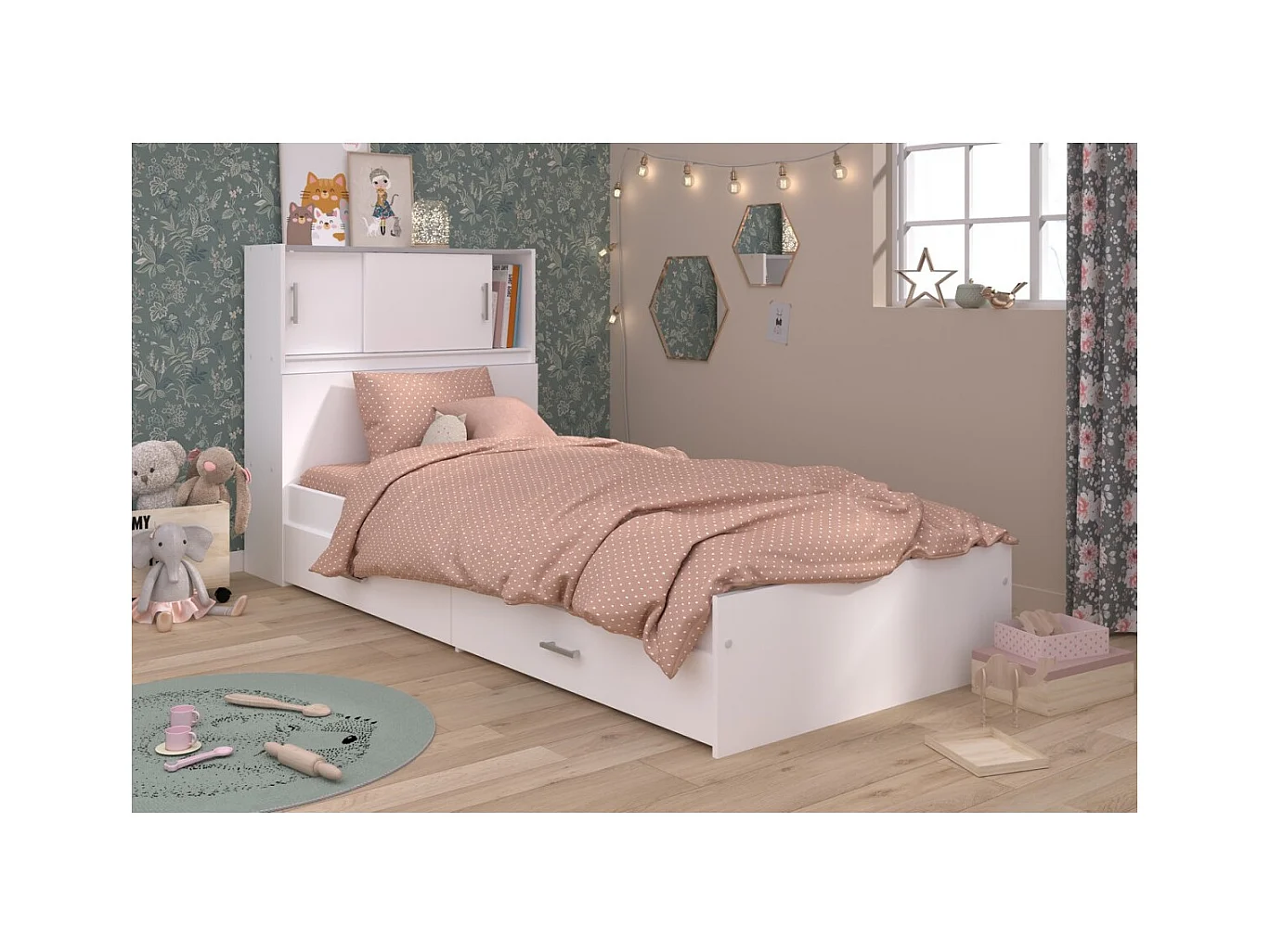 SCOOP Lit Enfant l90x L200 cm avec 3 meubles de rangement - Contemporain - Décor blanc