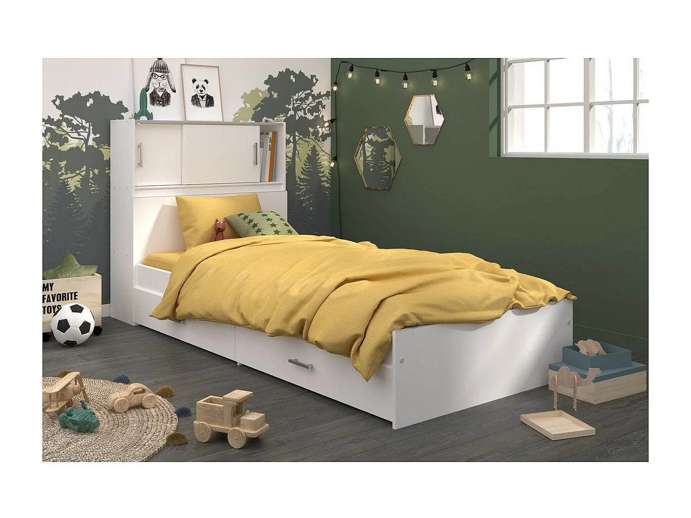 SCOOP Lit Enfant l90x L200 cm avec 3 meubles de rangement - Contemporain - Décor blanc
