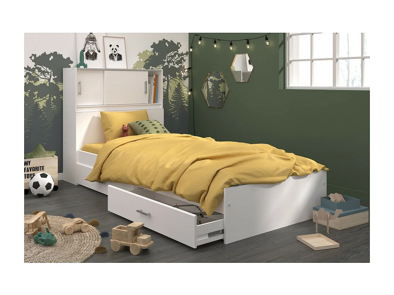 SCOOP Lit Enfant l90x L200 cm avec 3 meubles de rangement - Contemporain - Décor blanc