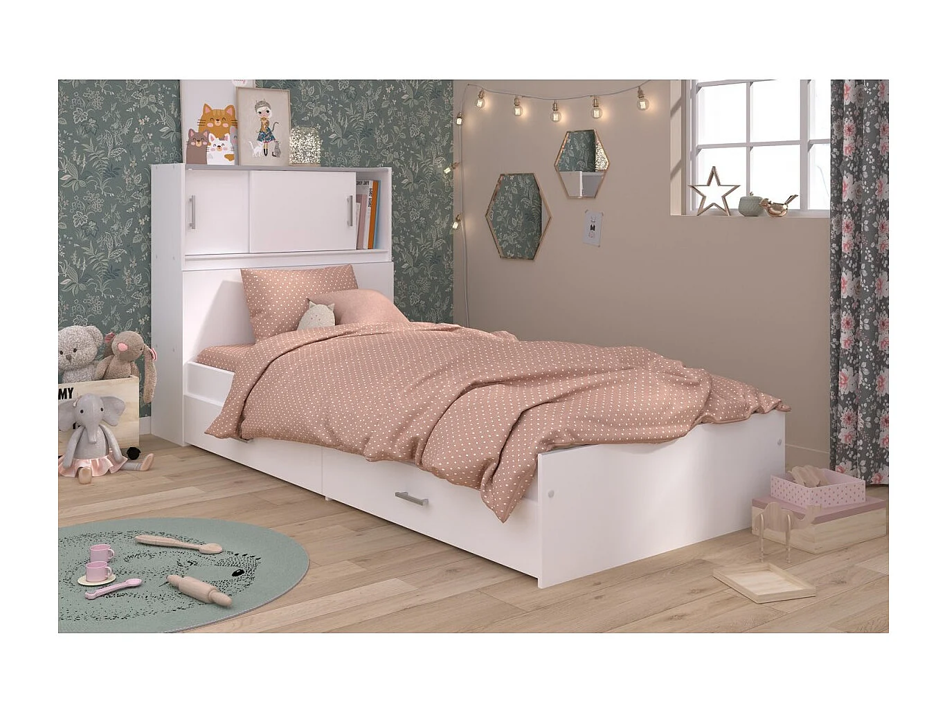 SCOOP Lit Enfant l90x L200 cm avec 3 meubles de rangement - Contemporain - Décor blanc