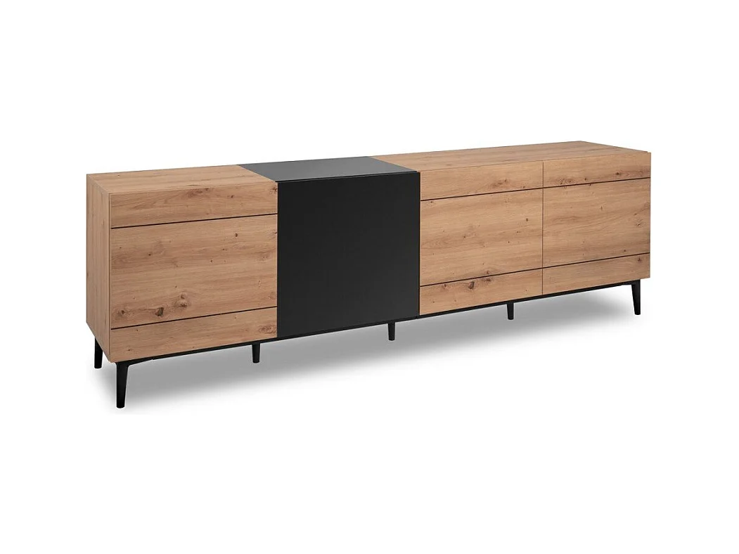 Aparador bajo 4 puertas 200 cm - Acabado madera y negro