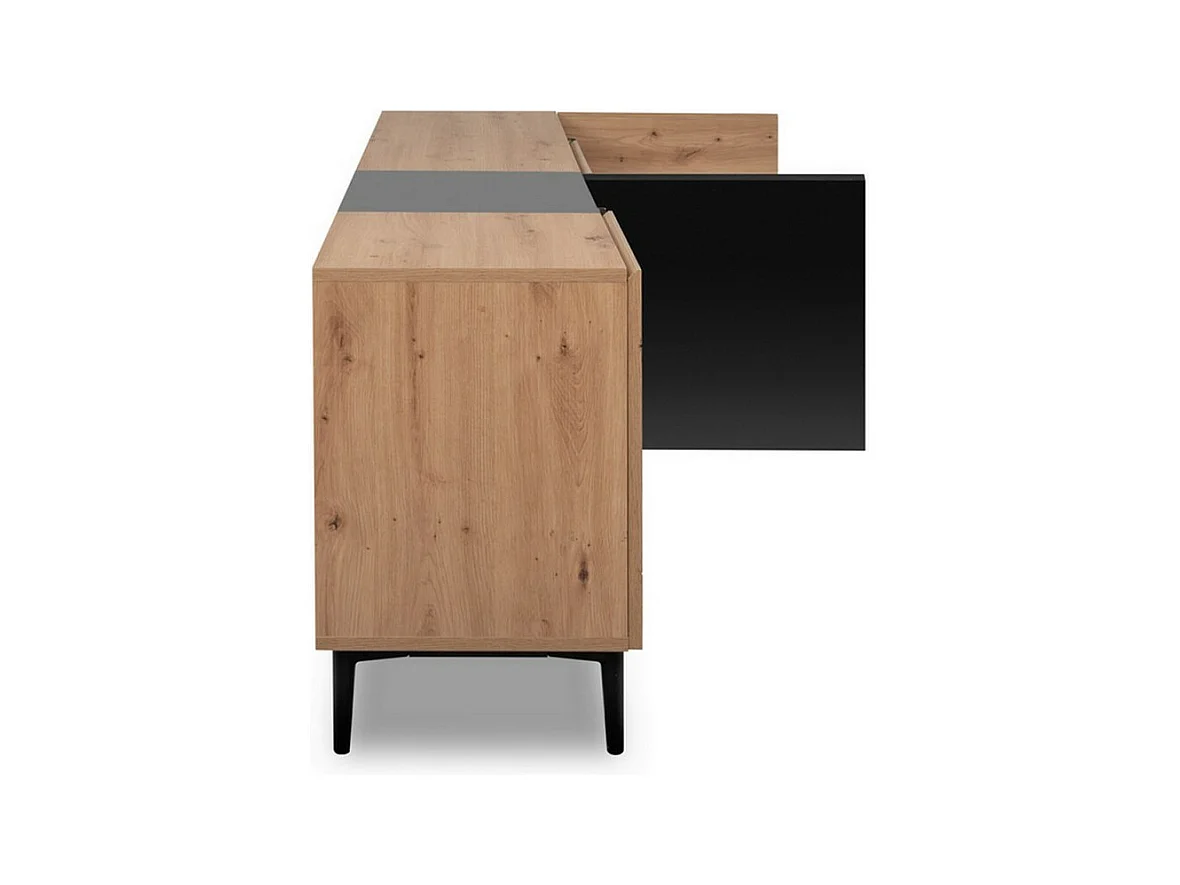 Aparador bajo 4 puertas 200 cm - Acabado madera y negro