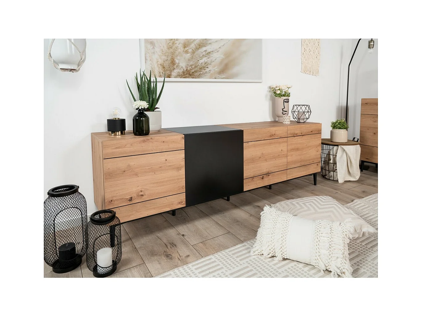 Buffet Bas 4 Portes décor Bois clair L200 cm - Nola