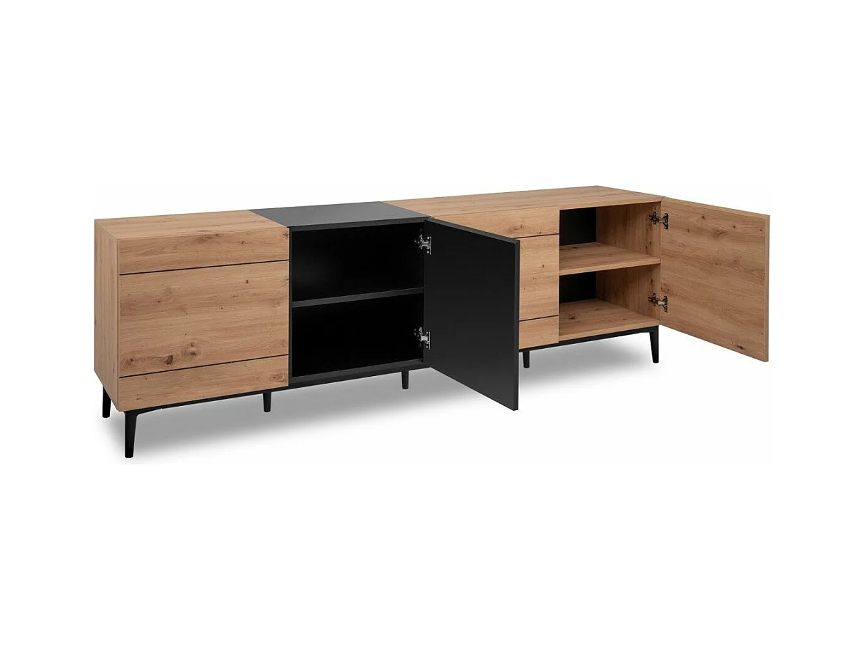 Buffet Bas 4 Portes décor Bois clair L200 cm - Nola