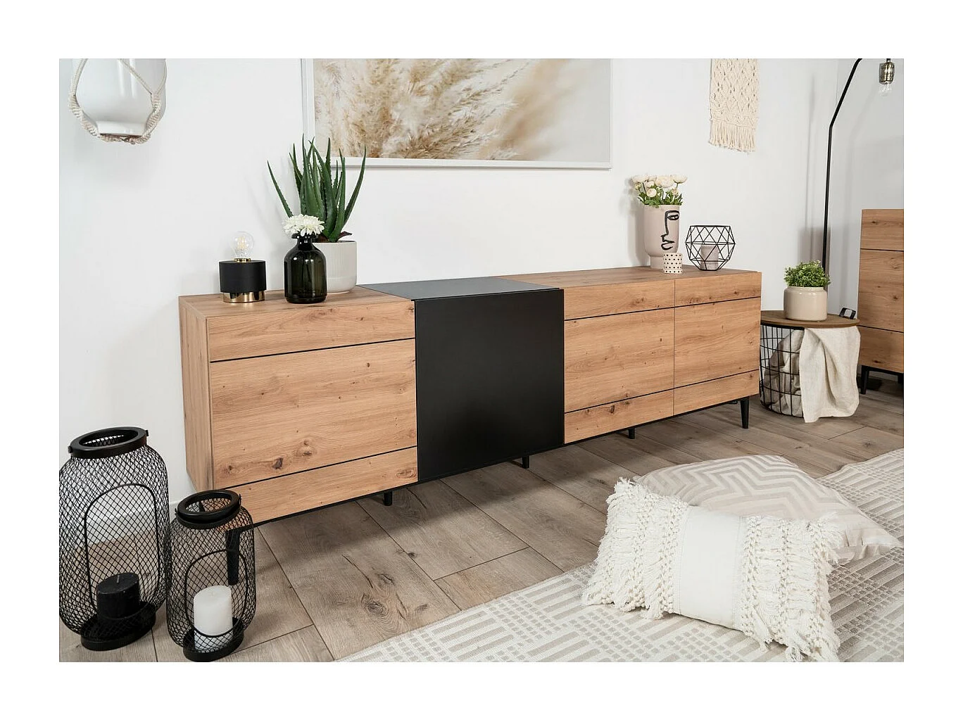 Buffet Bas 4 Portes décor Bois clair L200 cm - Nola