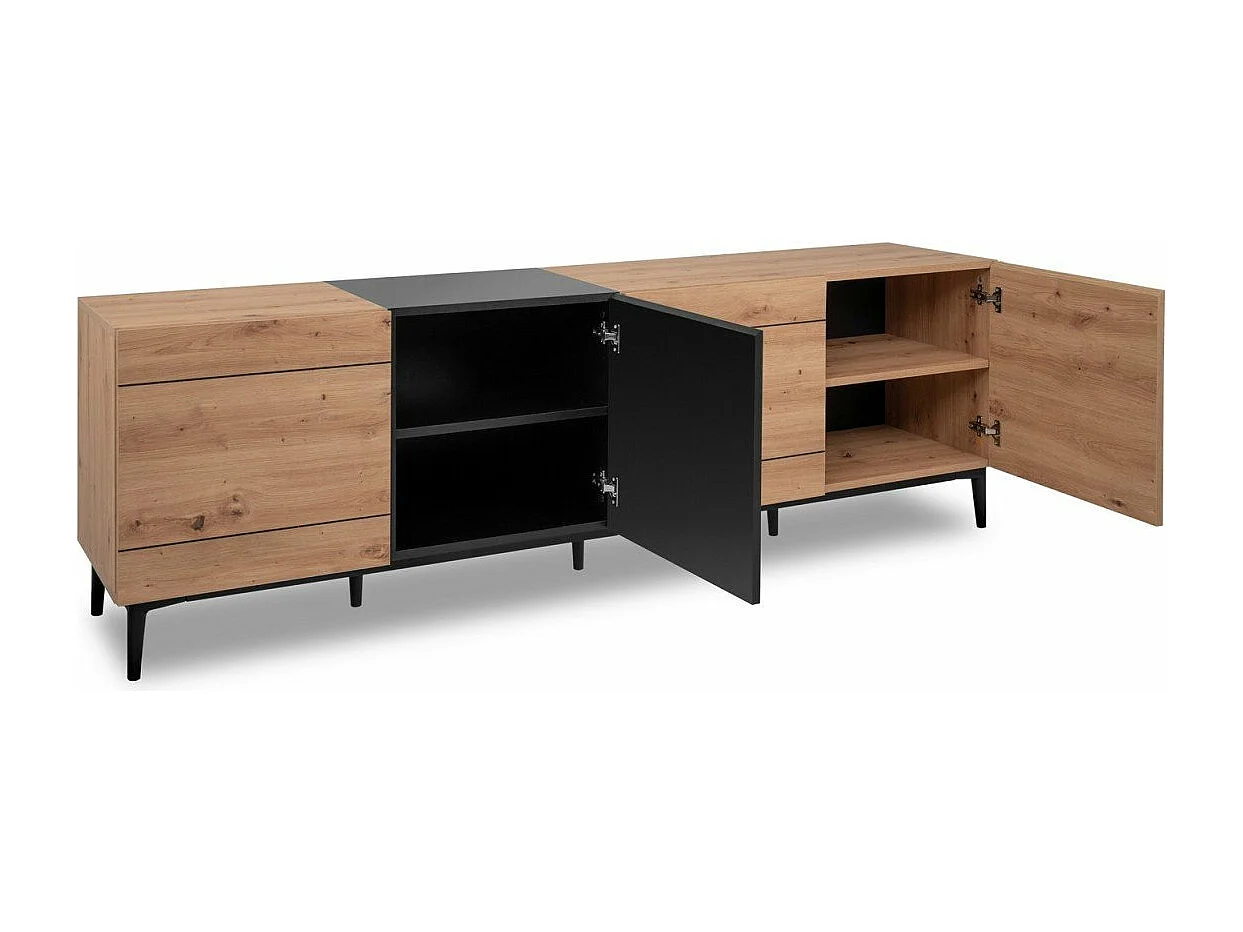 Buffet Bas 4 Portes décor Bois clair L200 cm - Nola