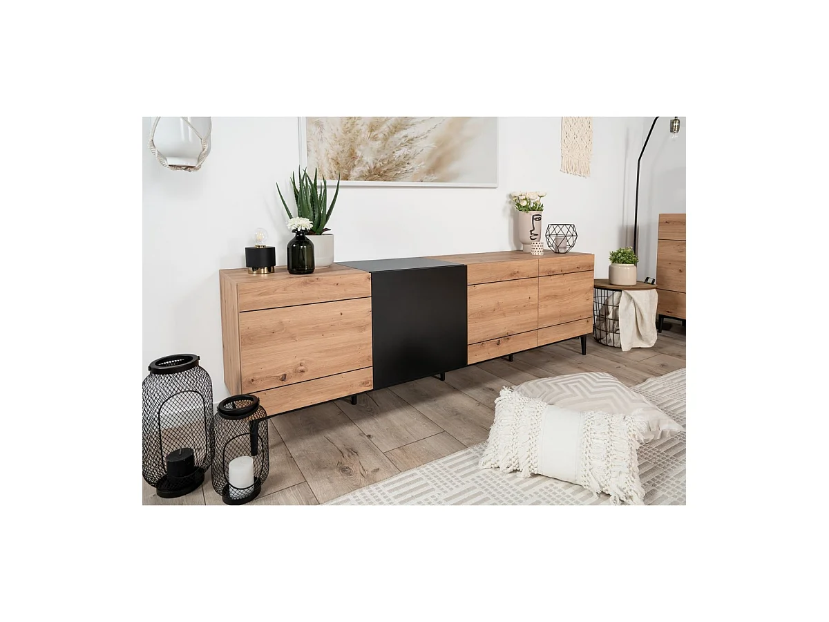 Buffet Bas 4 Portes décor Bois clair L200 cm - Nola