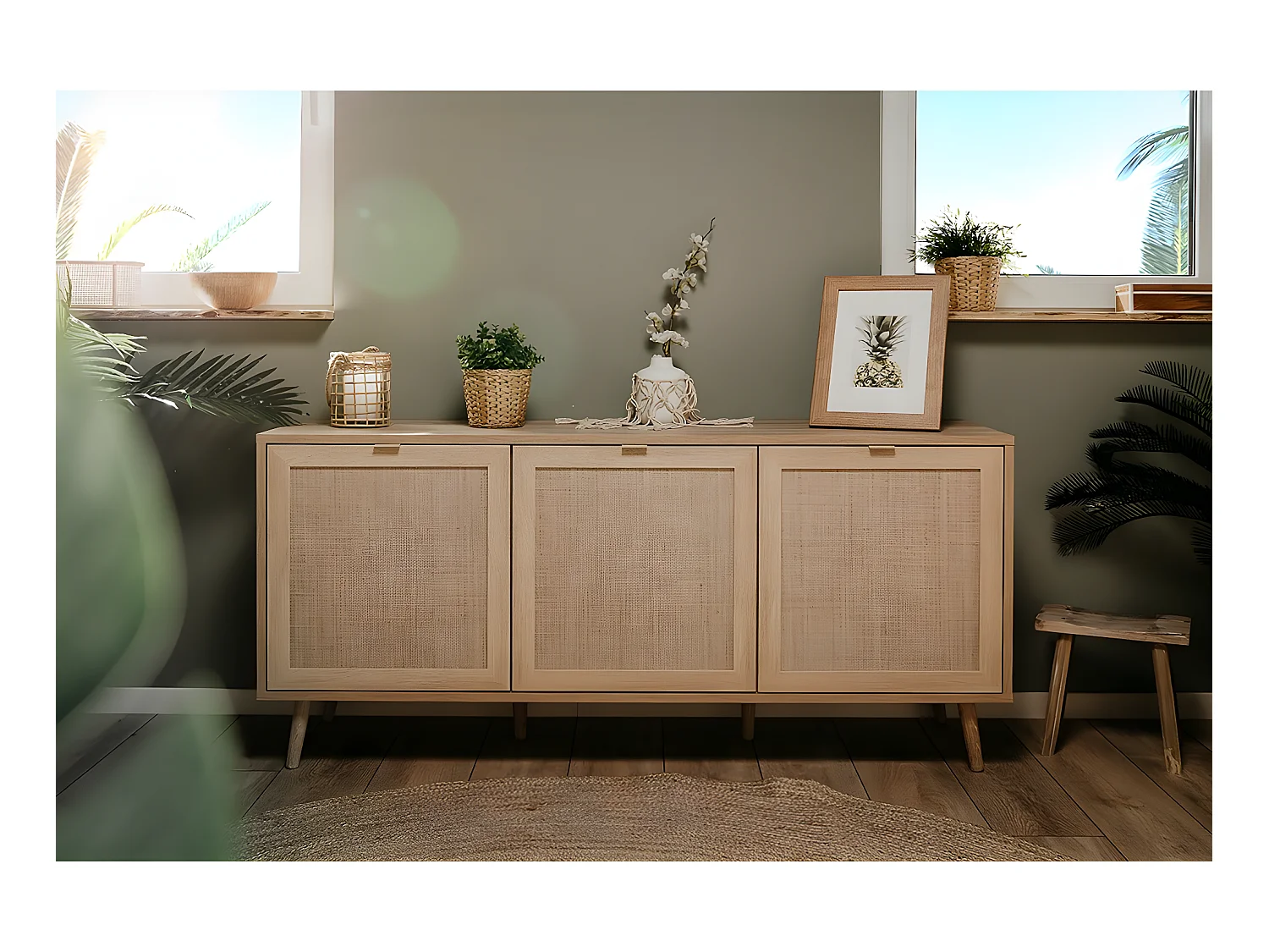 Dressoir met 3 Deuren L150 cm - Rotan afdruk - Bali