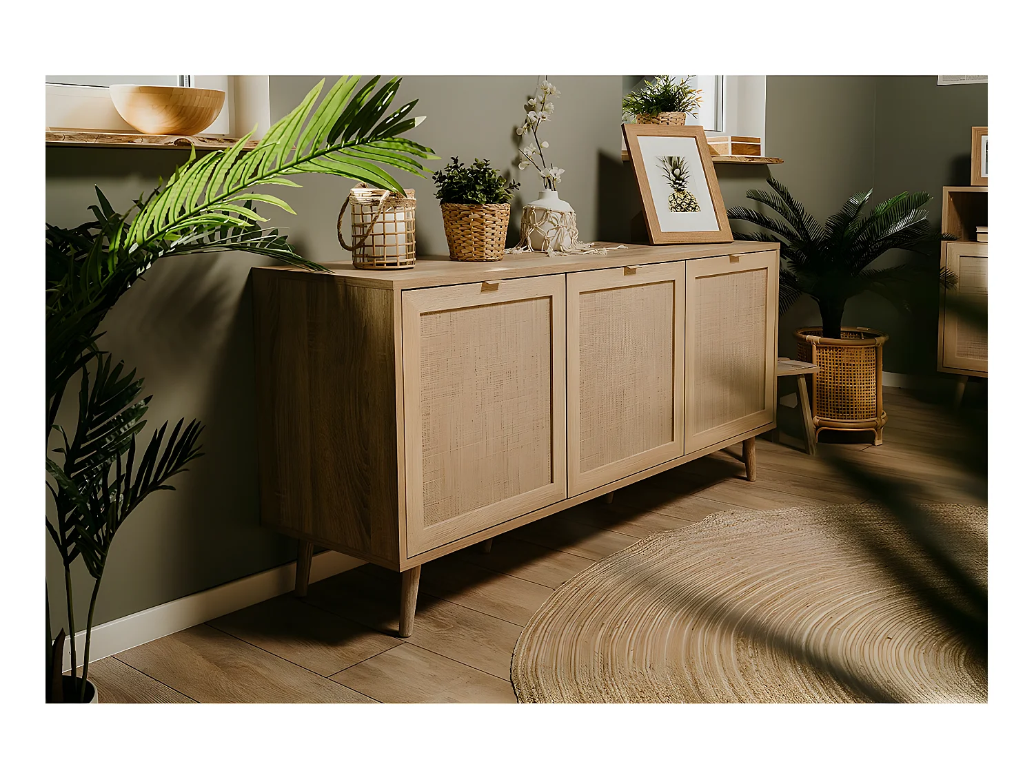 Dressoir met 3 Deuren L150 cm - Rotan afdruk - Bali