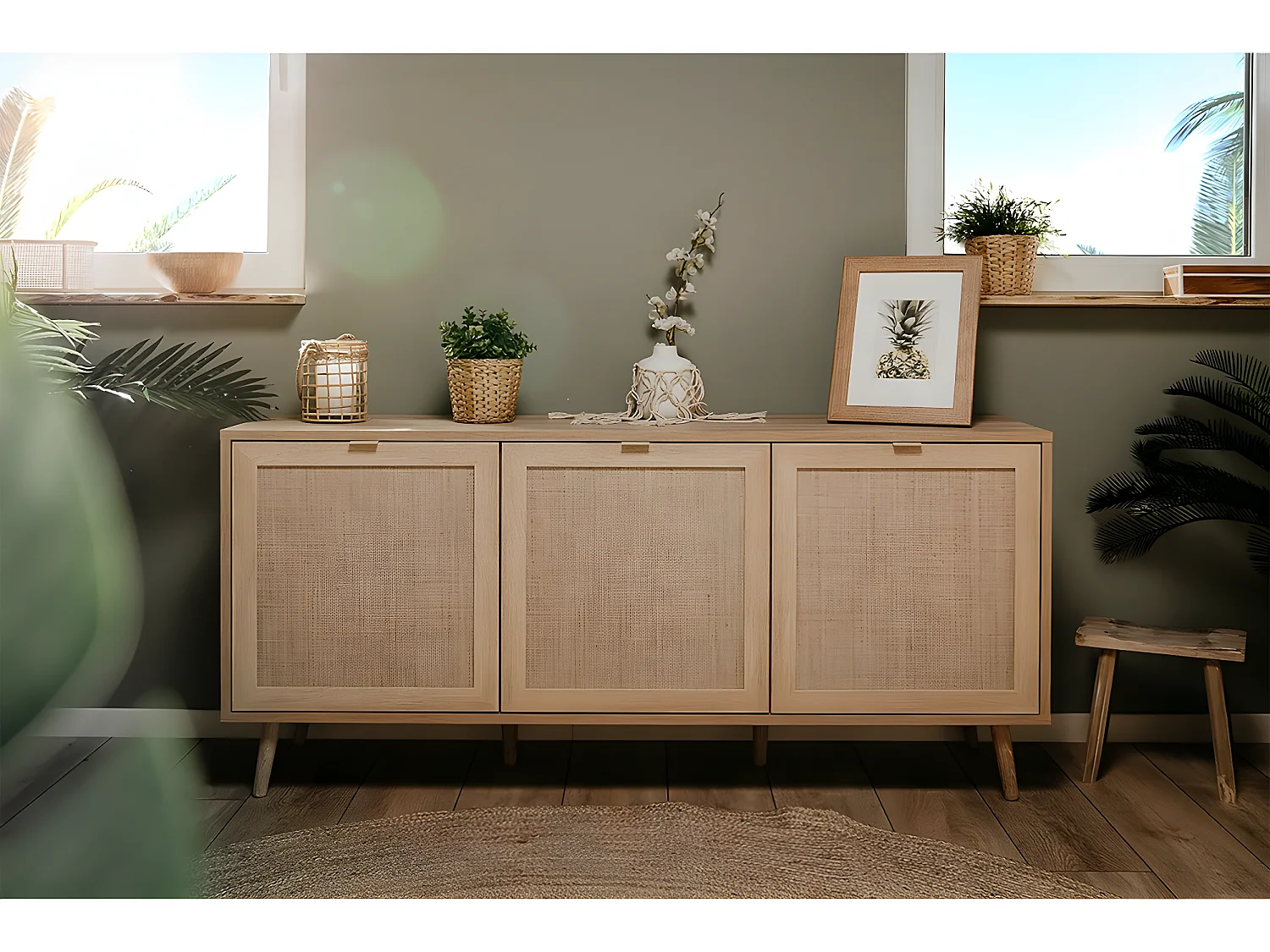 Dressoir met 3 Deuren L150 cm - Rotan afdruk - Bali