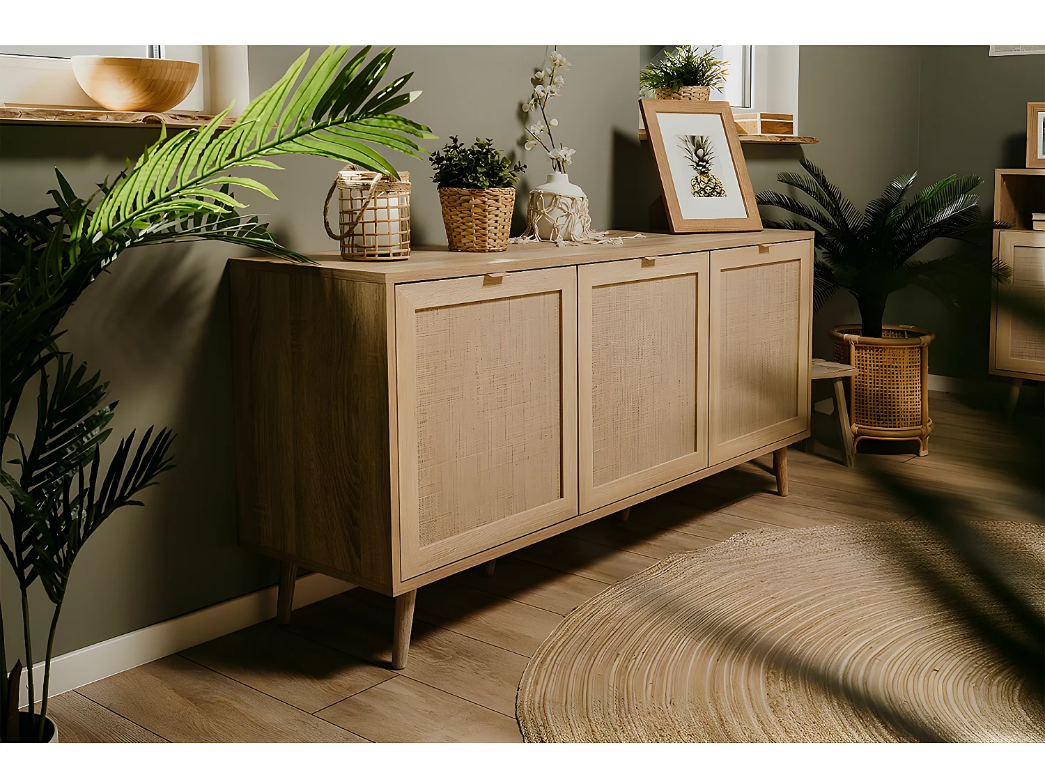 Dressoir met 3 Deuren L150 cm - Rotan afdruk - Bali