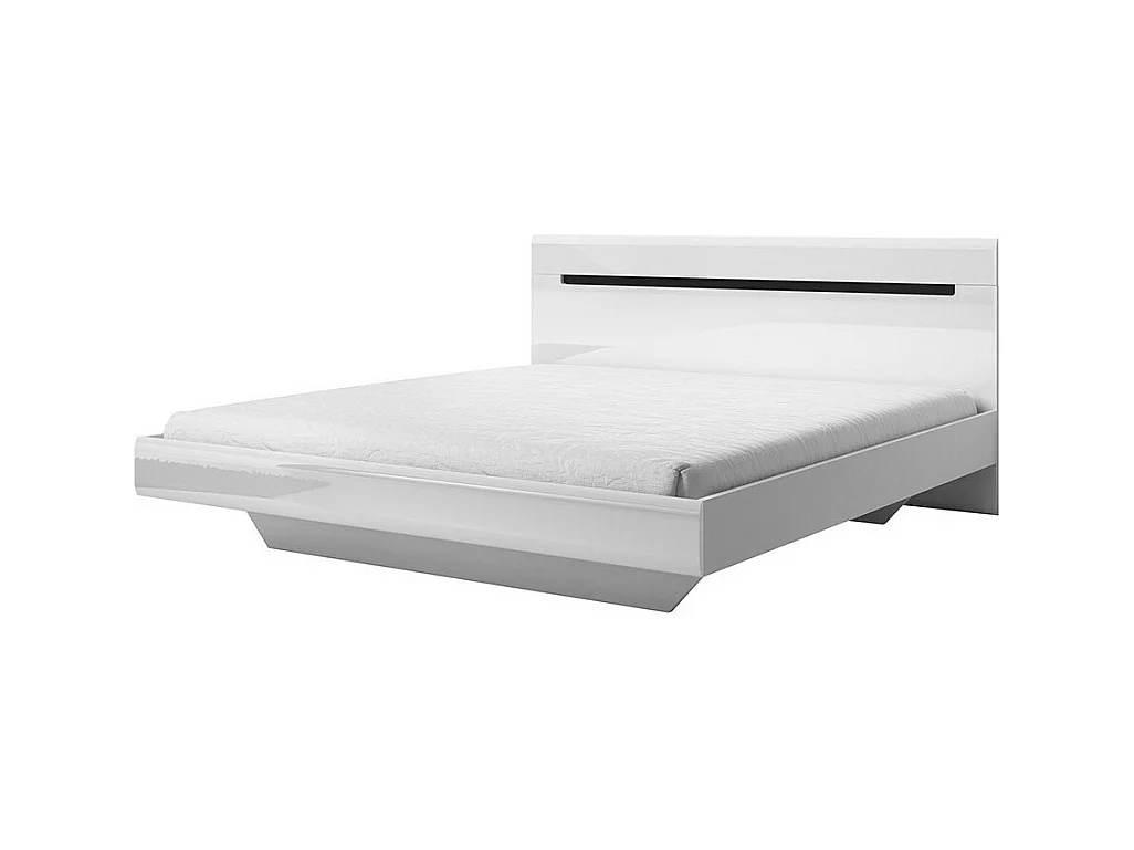Lit adulte design 160x200 collection LUCIA. Coloris blanc brillant.