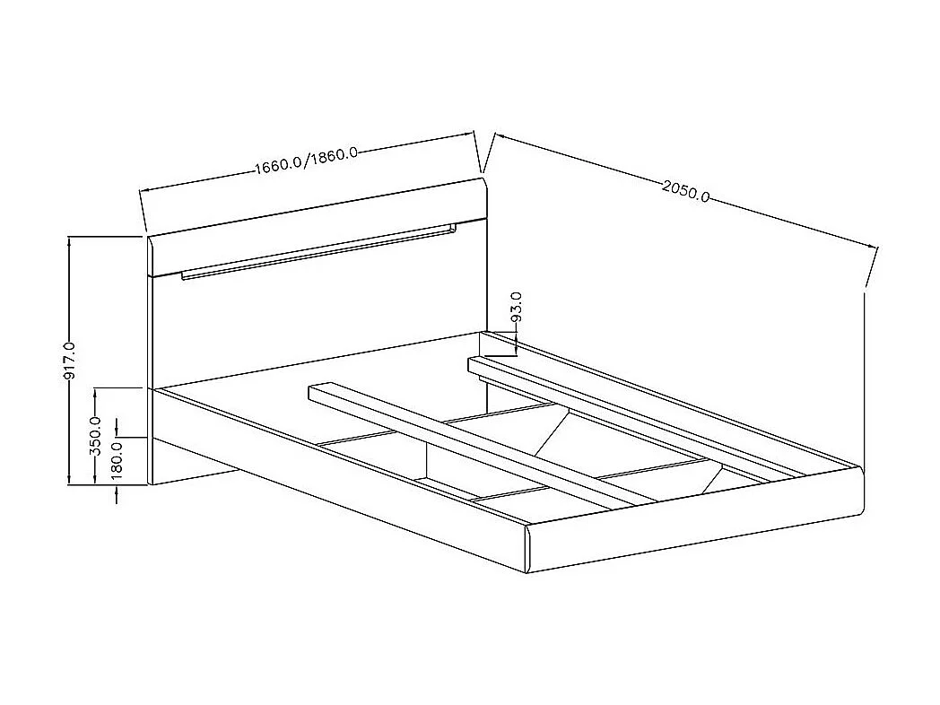 Lit adulte design 160x200 collection LUCIA. Coloris blanc brillant.