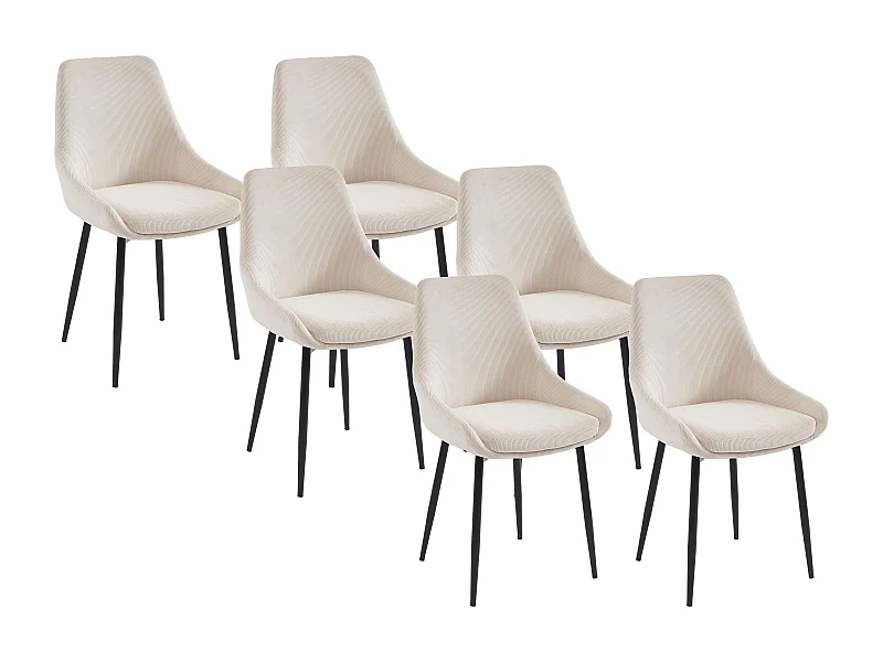 Stuhl 6er-Set - Cord & Metall - Cremefarben - MASURIE