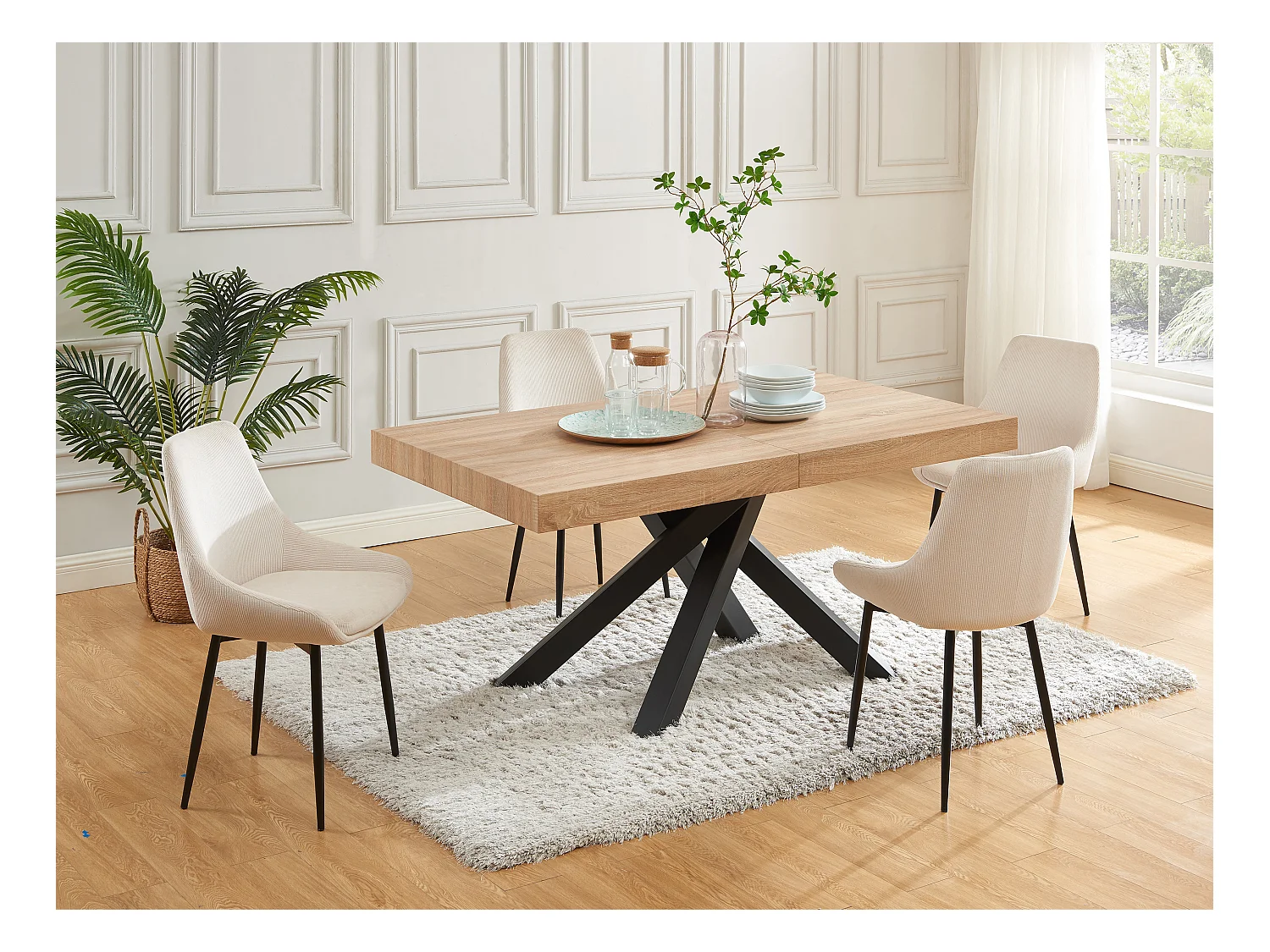 Lot de 6 chaises en velours côtelé et métal - Crème - MASURIE