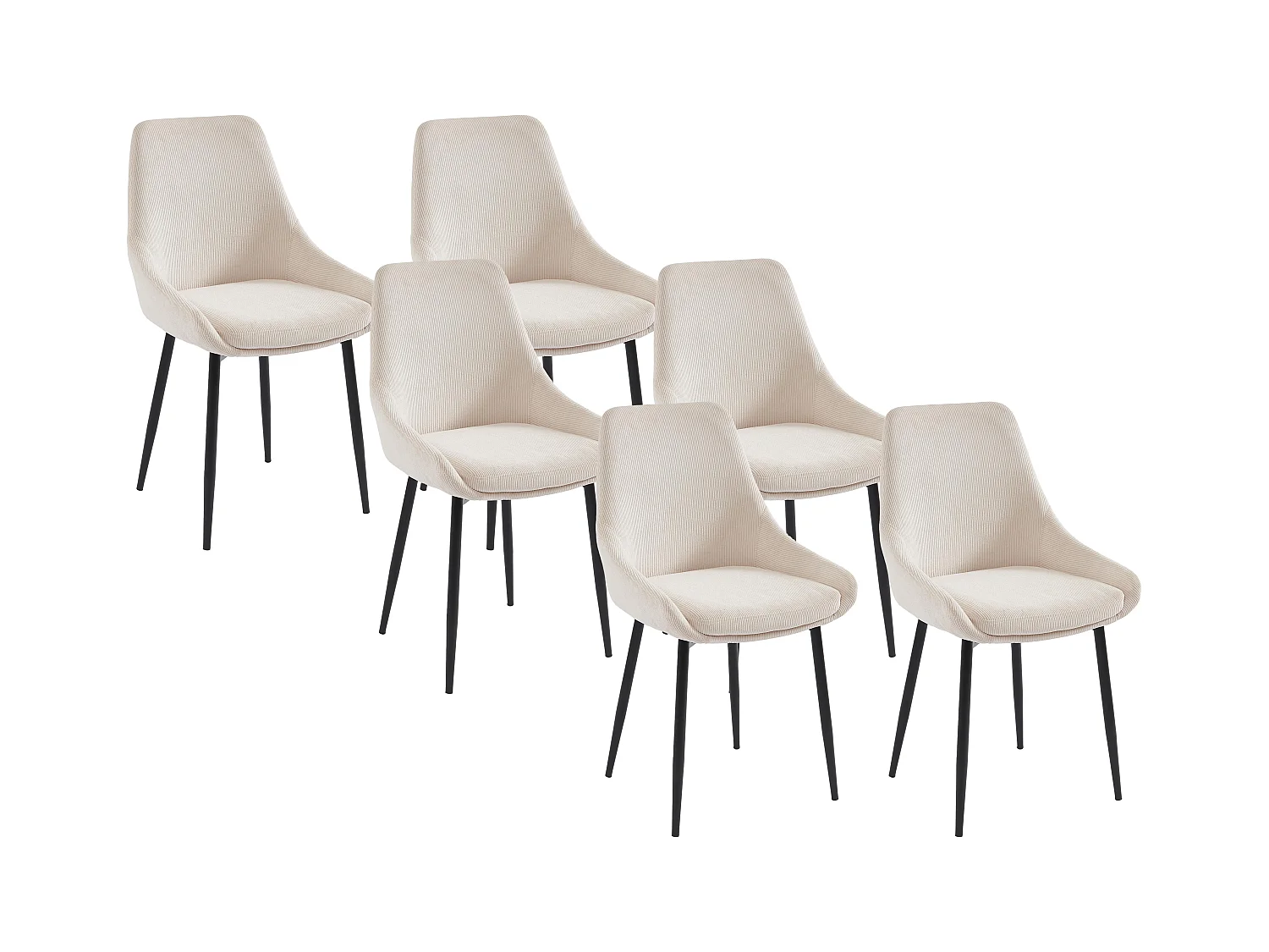 Lot de 6 chaises en velours côtelé et métal - Crème - MASURIE