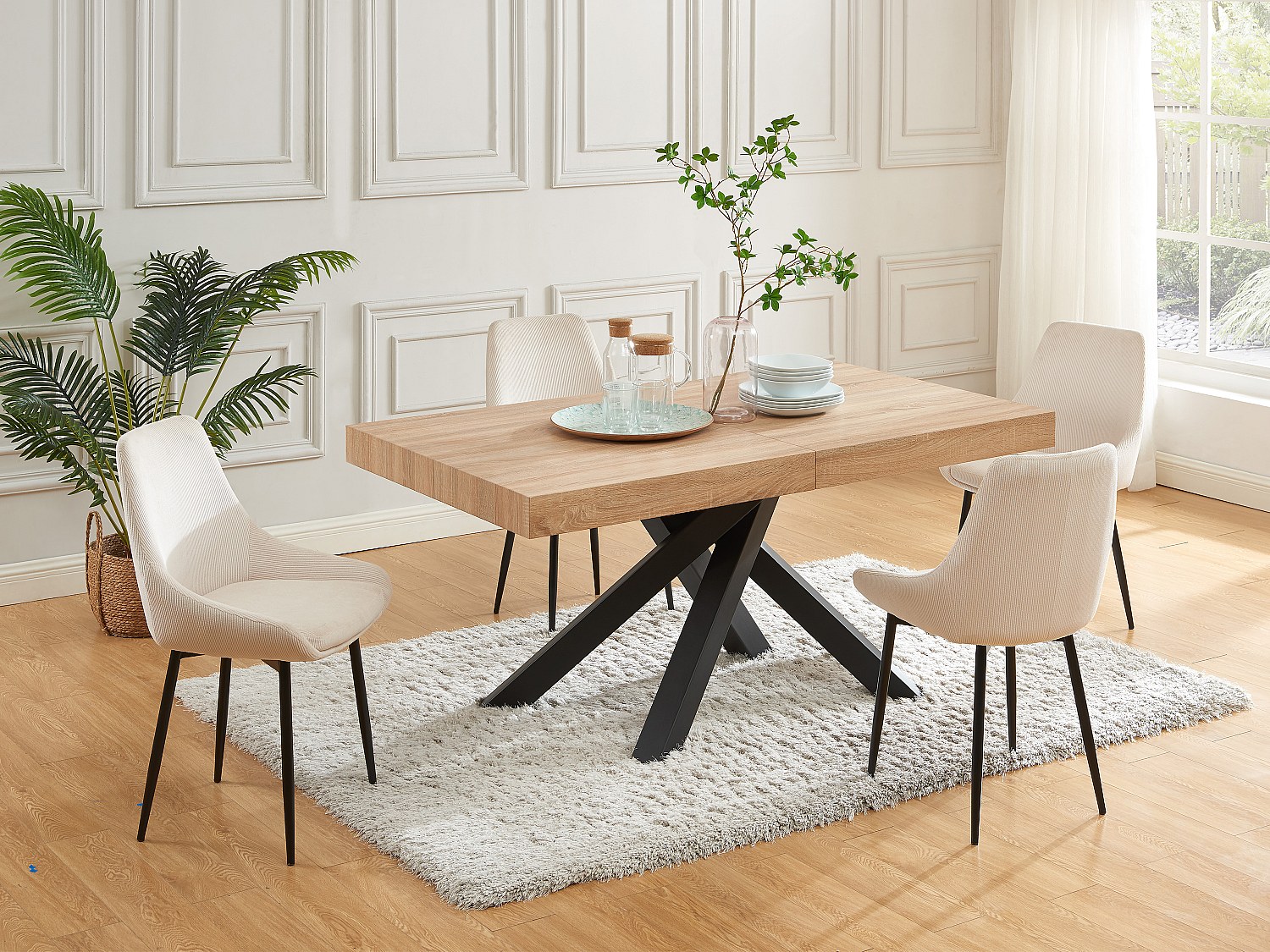 Vente-unique Stuhl 6er-Set - Cord & Metall - Cremefarben - Masurie