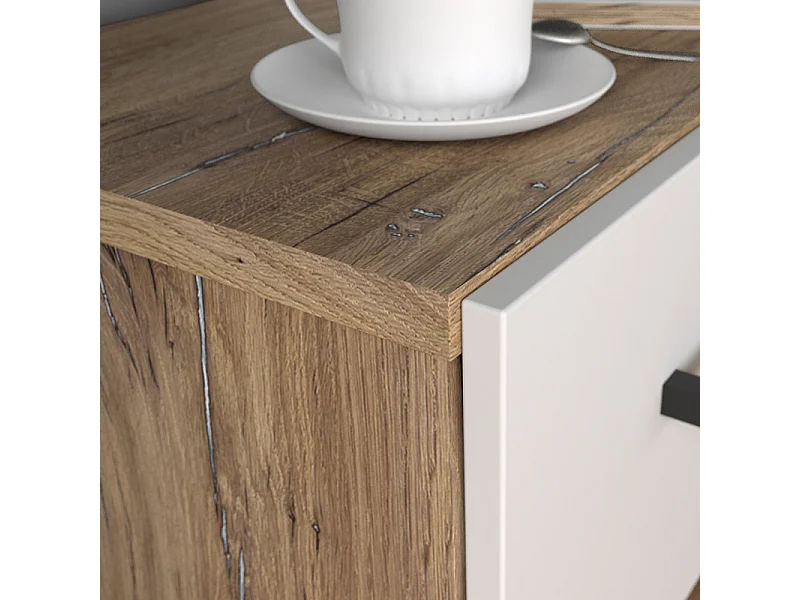 Lit 160 x 200 cm décor blanc et bois foncé chevet intégrés - MONA