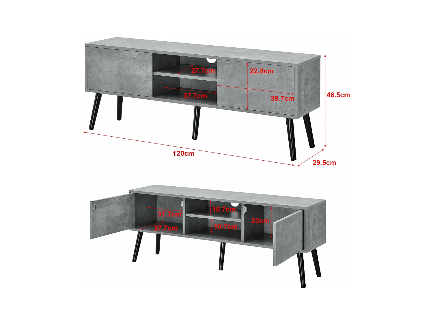 Meuble TV design support noire 120 x 29.5 x 46.5 cm 03_0005863