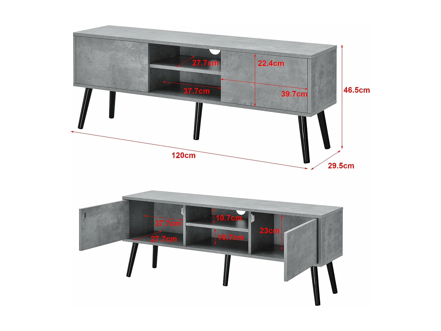 Móvel de TV de design Móvel de TV 120 cm efeito concreto preto 03_0005863
