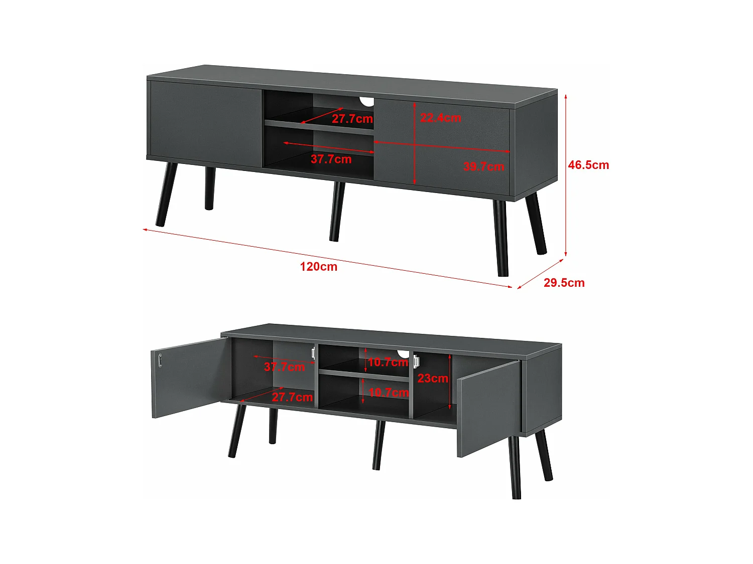 Meuble TV design support grise 120 x 29.5 x 46.5 cm 03_0005864
