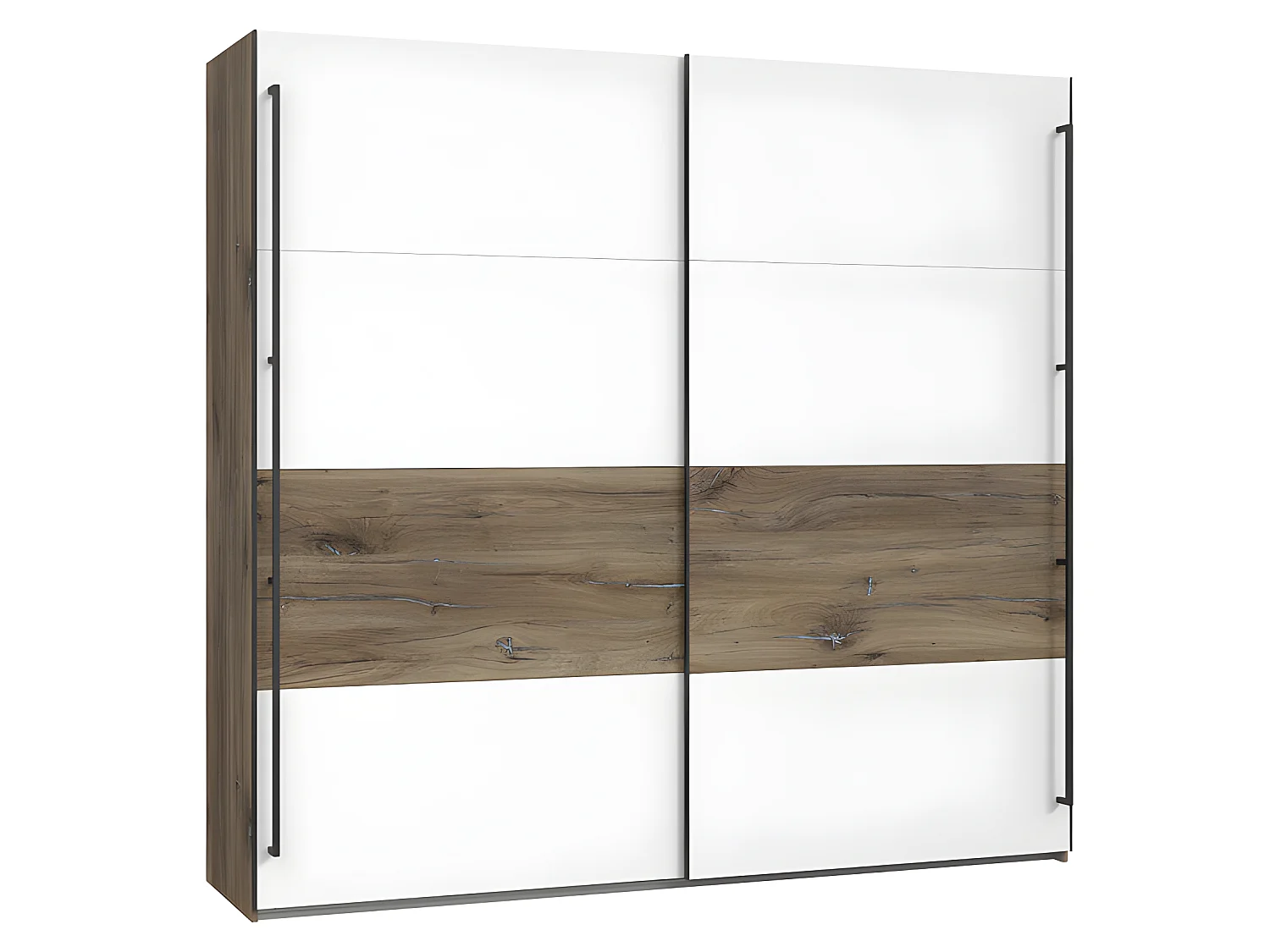 Armoire 220 cm 2 portes 2 tringles décor blanc et bois foncé - MONA