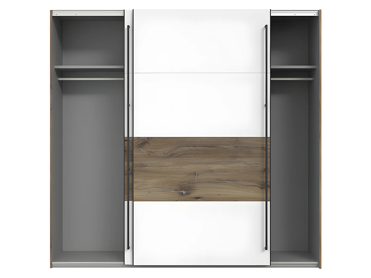 Armoire 220 cm 2 portes 2 tringles décor blanc et bois foncé - MONA