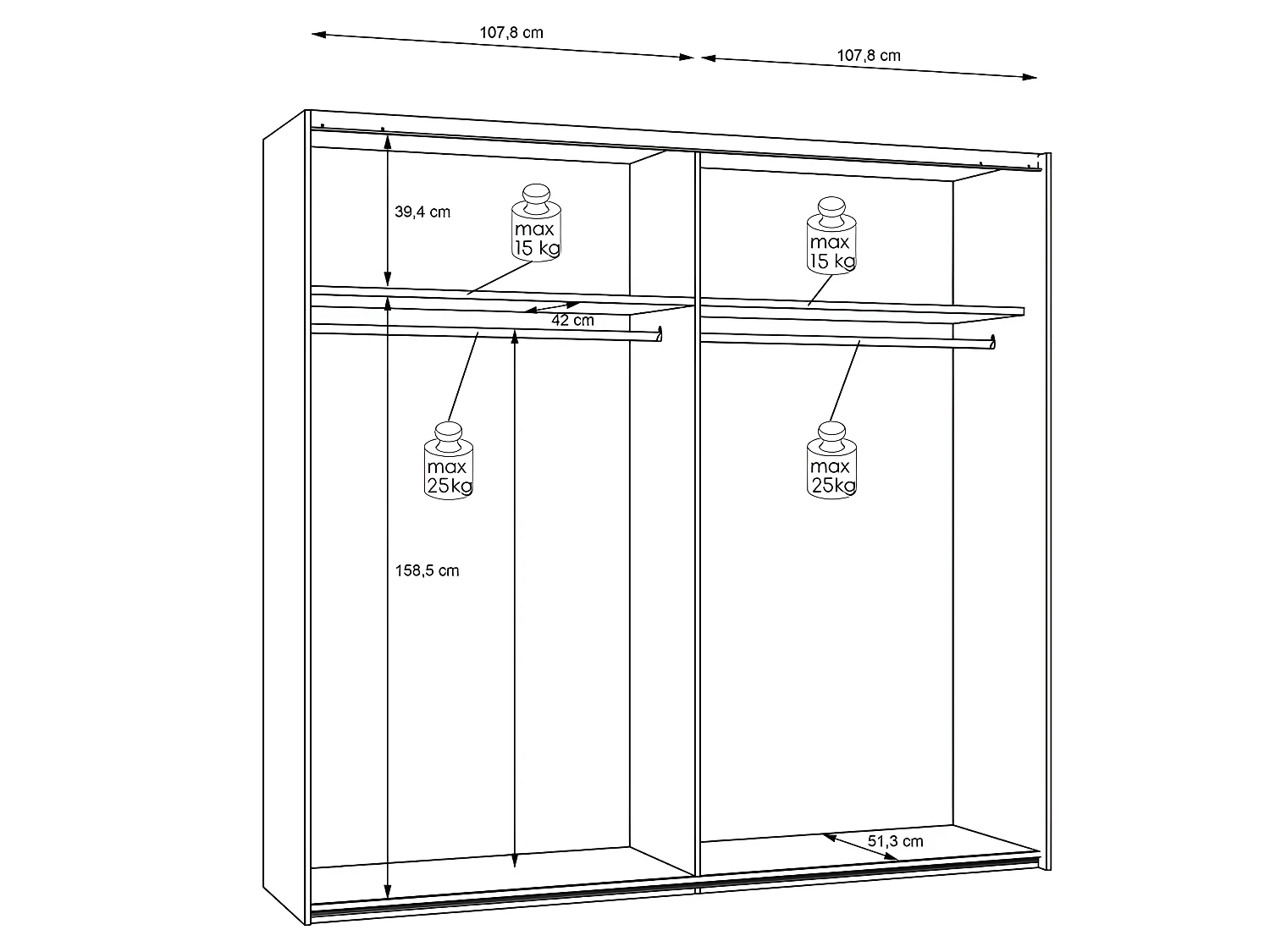 Armoire 220 cm 2 portes 2 tringles décor blanc et bois foncé - MONA