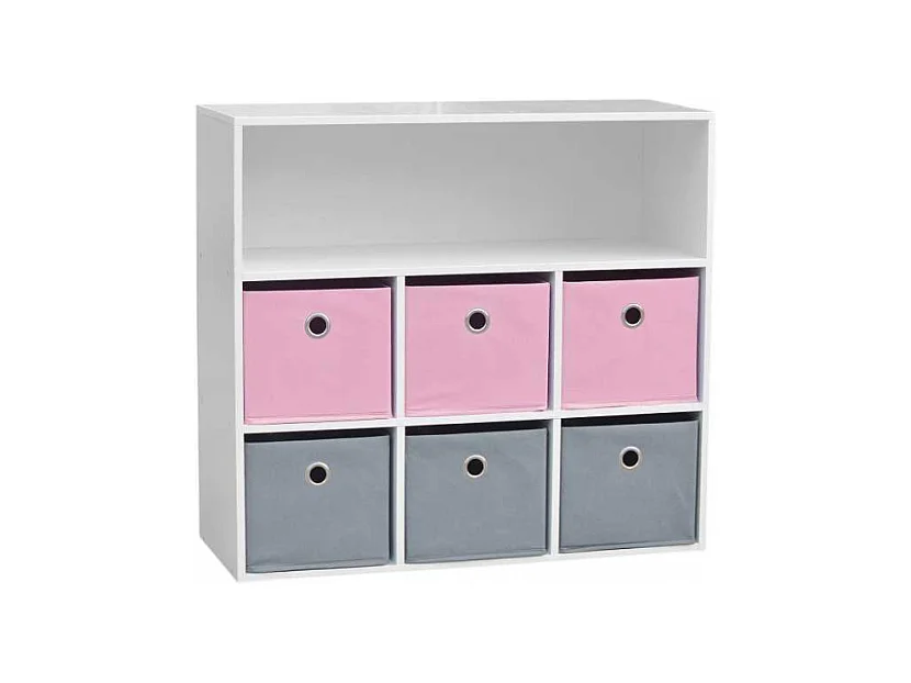 Meuble de rangement pour Garçon 6 paniers + 1 niche Rose et Gris