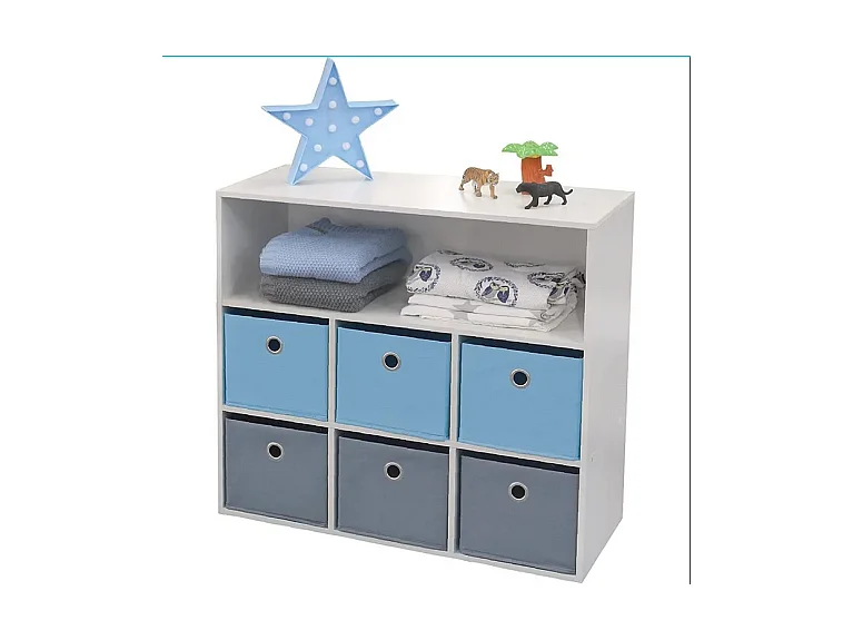 Meuble de rangement pour Garçon 6 paniers + 1 niche Bleu et Gris