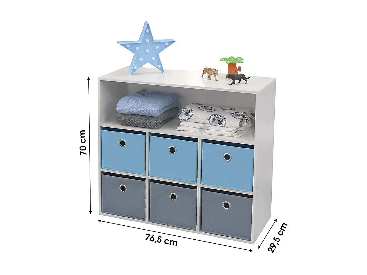 Meuble de rangement pour Garçon 6 paniers + 1 niche Bleu et Gris
