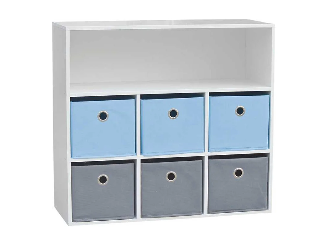 Meuble de rangement pour Garçon 6 paniers + 1 niche Bleu et Gris